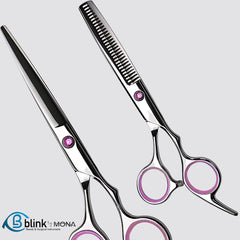 6.5-inch Japanese stainless steel hair cutting scissors with blue diamond accent
