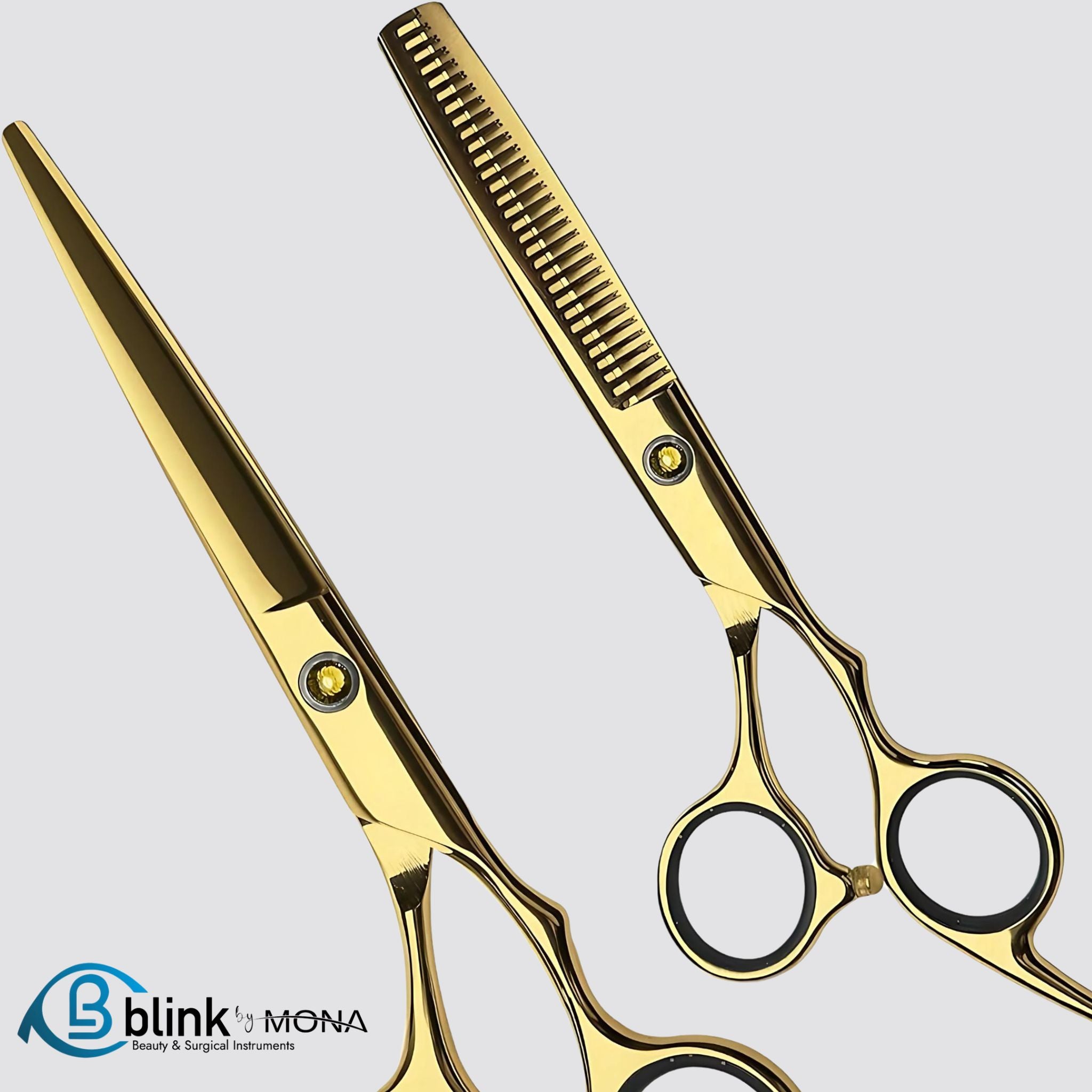 Complete hair scissors and thinning kit with ergonomic handle design

